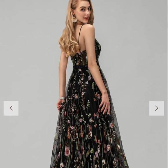 Black Floral Embroidered Maxi Dress - Picture 1 of 4